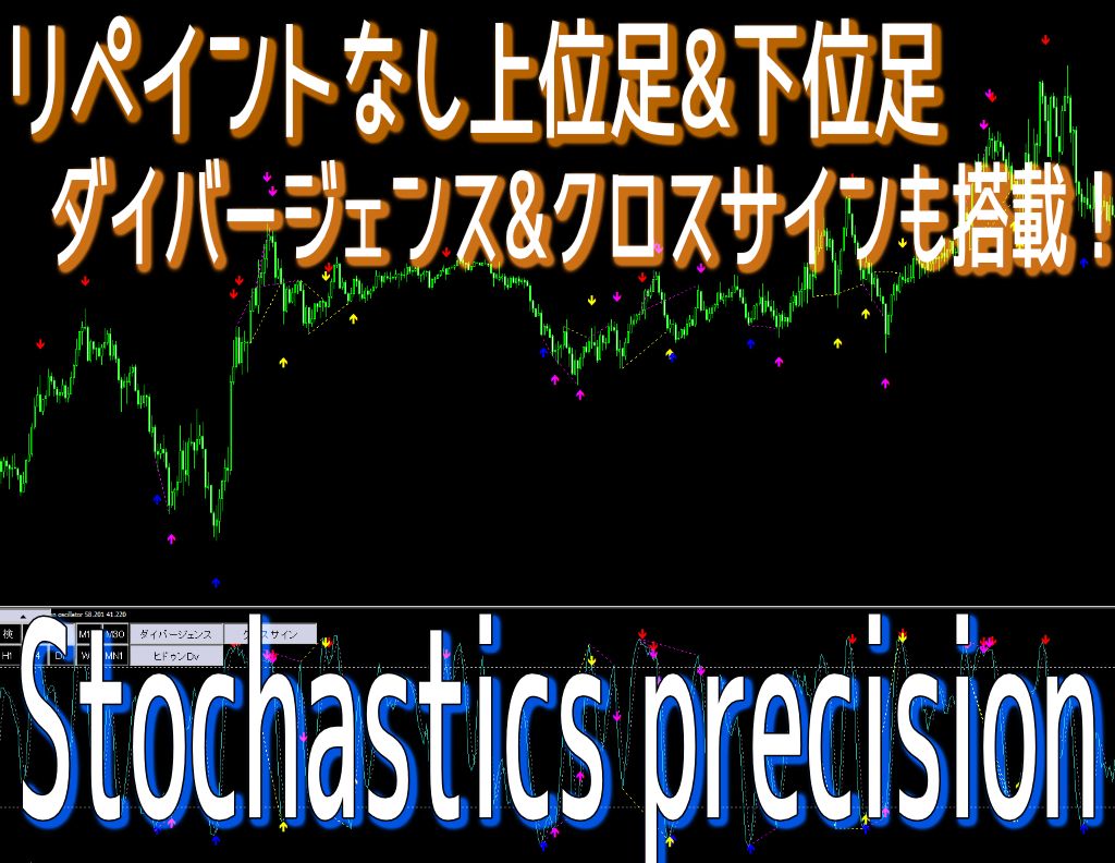 【試用版】未確定上位足がリペイントなしのリアルタイム表示&下位足も可能！フィルタリングのダイバージェンス&クロスサインも搭載した高性能ストキャスティクス【Stochastics precision】 Indicators/E-books