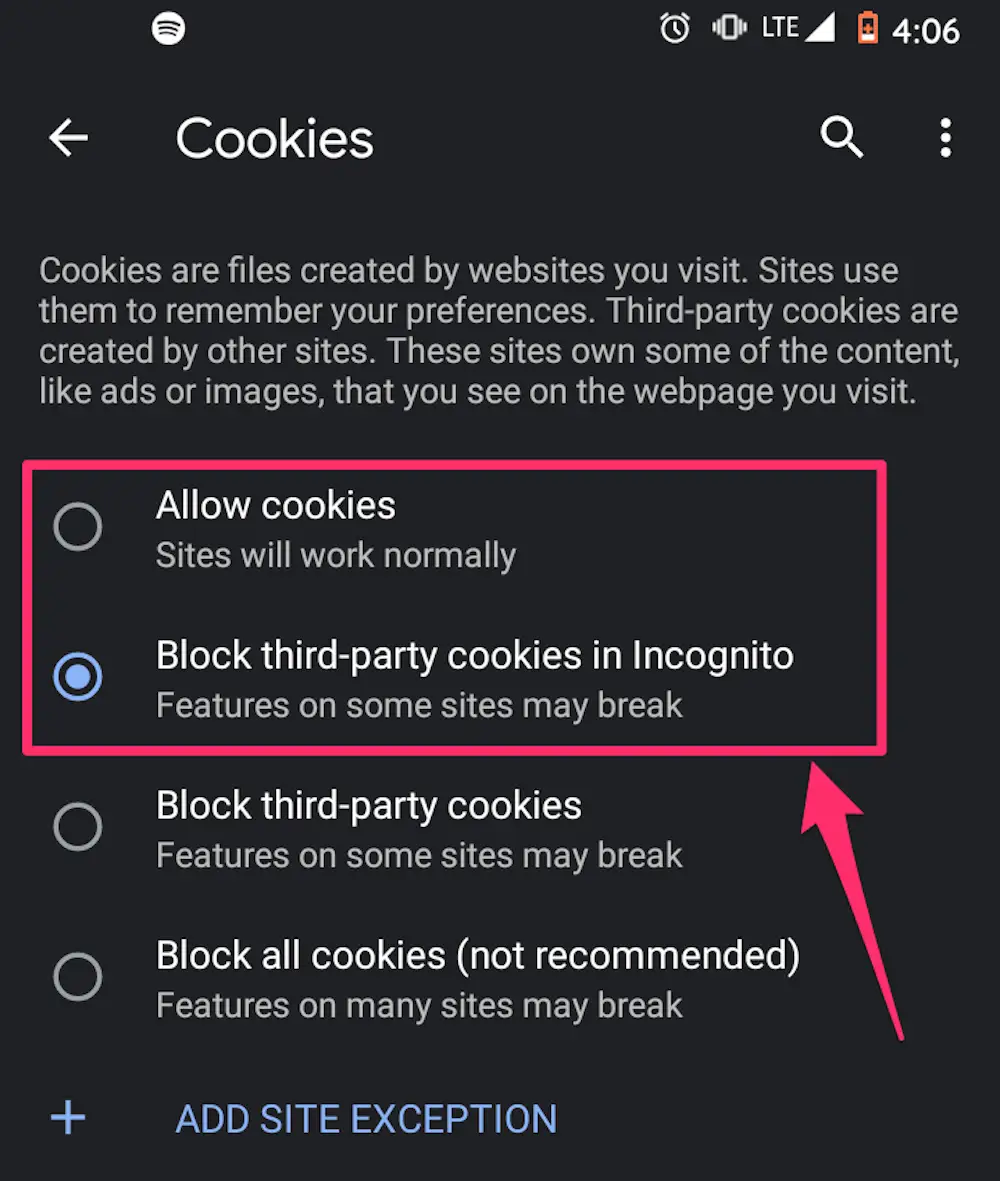 Enable cookie