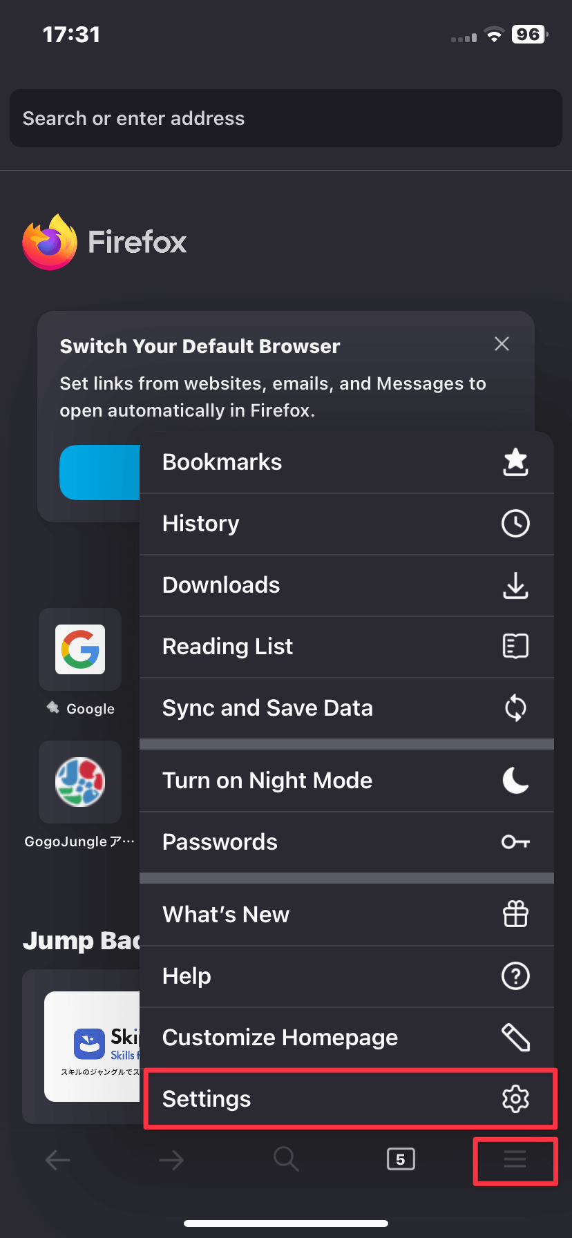 open Settings